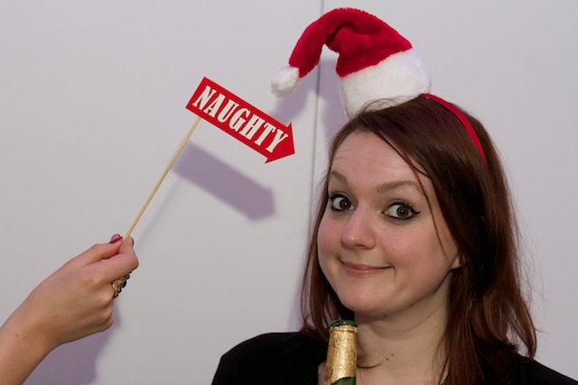 Emily hopes she hasn't been to naughty for Santa to come this year.... in the "Christmas Spirit" at the Chelsea, Camberwell and Wimbledon Colleges of Art staff Christmas party, University of the Arts London