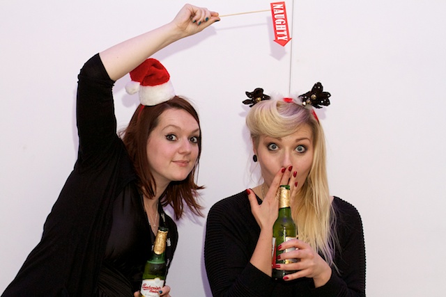 Double trouble...the lovely Emily and Hannah getting in the "Christmas Spirit" at the Chelsea, Camberwell and Wimbledon Colleges of Art staff Christmas party, University of the Arts London