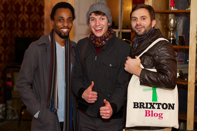 Music Reviewer Dan Kelly, Barney Evison & Keith Lewis, Deputy Editor, sporting his very fashionable Brixton Blog bag!