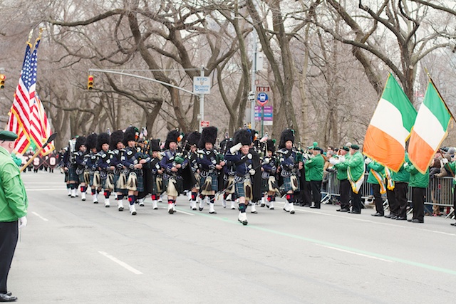New York St Patty's Day Parade with Irish and American flags